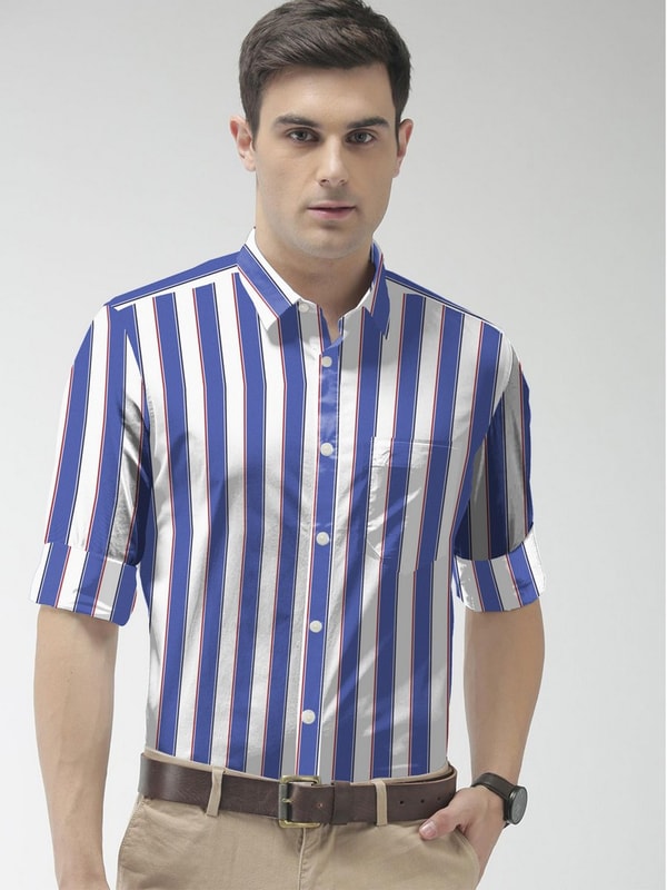 Mens Blue Stripe Slim Fit Casual Shirt